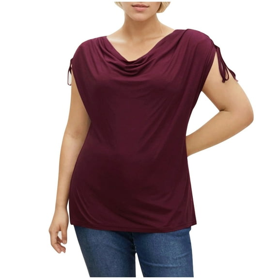 Posijego Womens Tank Tops Cowl Neck Cap Sleeve Shirts Ruched Draped Business Casual Tank Blouses for Ladies