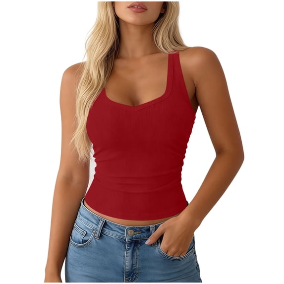 Posijego Womens Tank Tops Ribbed Scoop Neck Summer Sleeveless Tops Slim Basic Tees Stretch Undershirts for Women