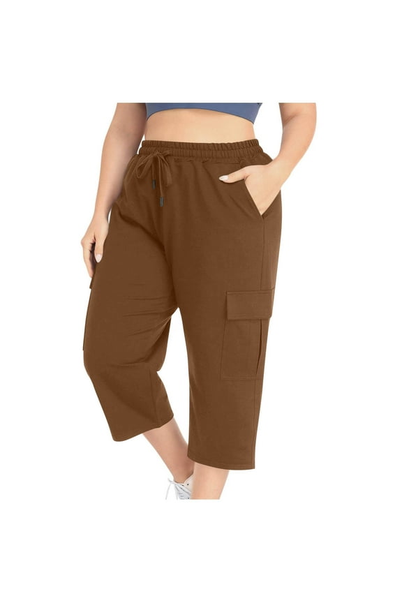 Cargo Capri Pants for Women Plus Size Sweatpants Cropped Workout Pants Drawstring Loose Capris Pants
