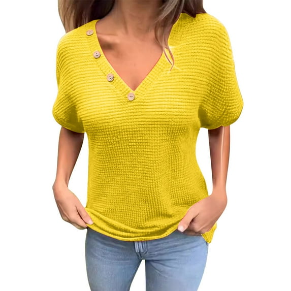 Posijego Womens V Neck Sweater Shirts Summer Short Sleeve Knit Pullover Casual Lightweight Tops for Women