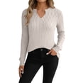 thumbnail image 1 of Posijego Womens V Neck Sweaters Knit Long Sleeve Solid Color Stretch Soft Lightweight Pullover Tunic Tops for Women, 1 of 9