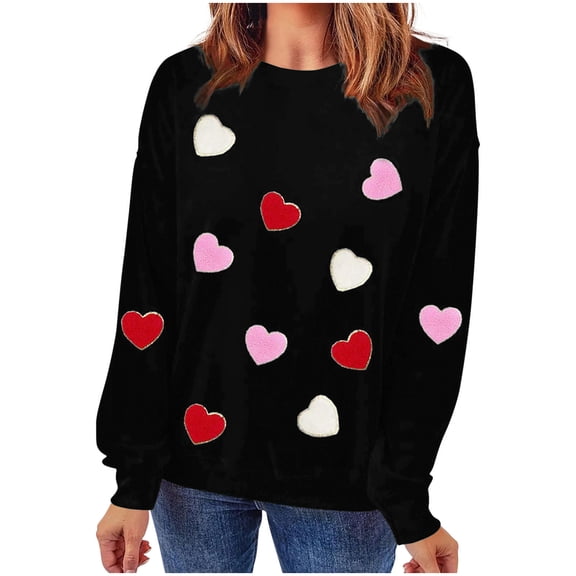 Posijego Womens Valentine's Day Sweatshirts Heart Long Sleeve Graphic Pullover Spring Trendy Casual Tops for Women