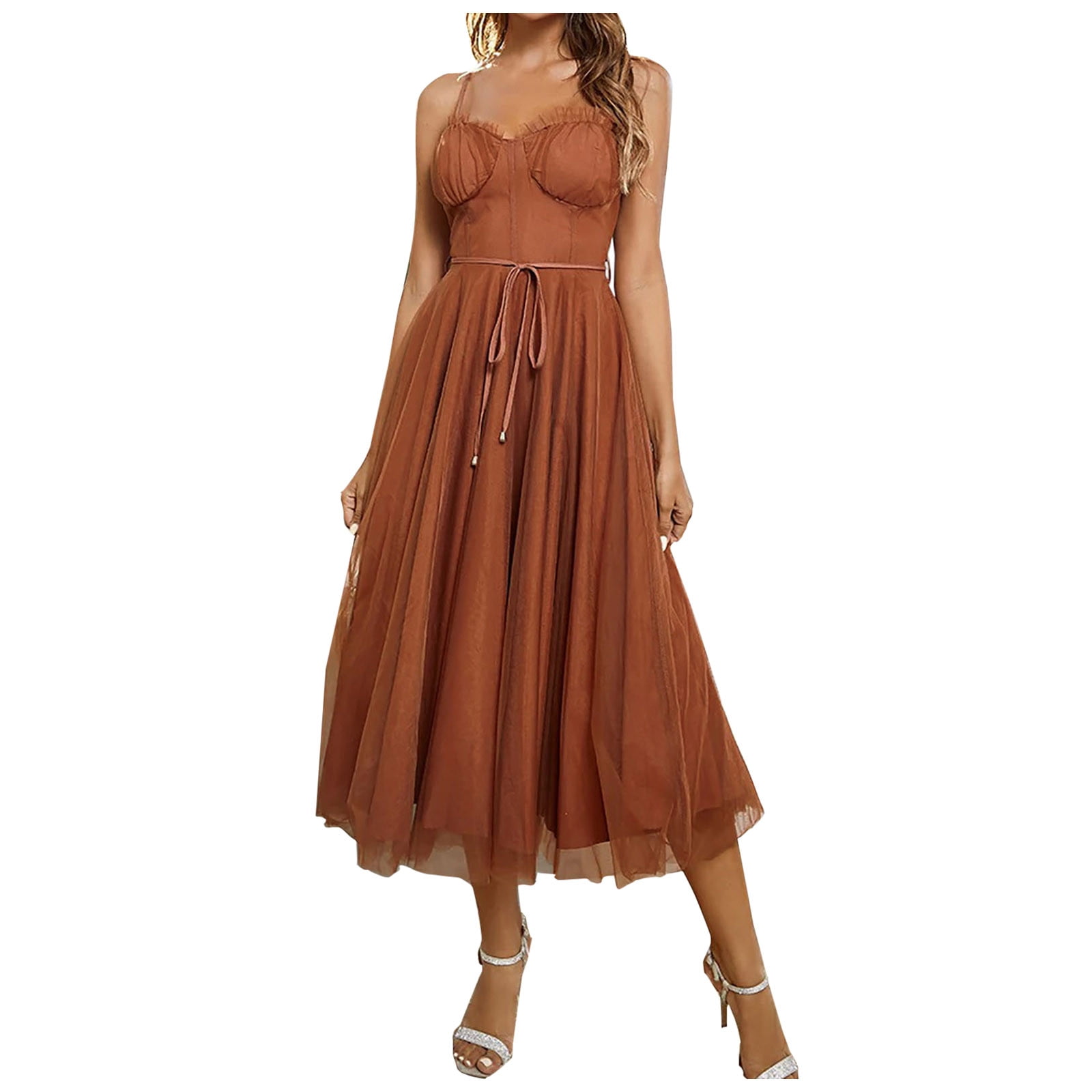 Posijego Womens Wedding Guest Dresses Spaghetti Strap Mesh Cocktail