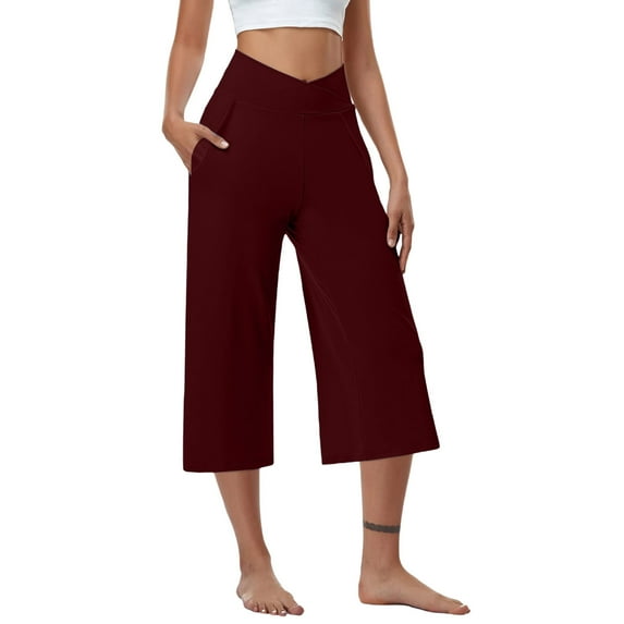 Posijego Womens Yoga Capri Pants Summer Loose Wide Leg Workout Cropped Pants Casual Capris Pants