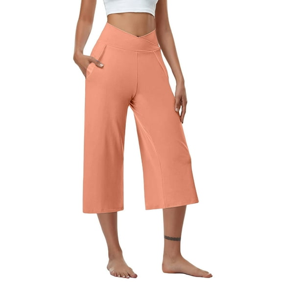 Posijego Womens Yoga Capri Pants Summer Loose Wide Leg Workout Cropped Pants Casual Capris Pants