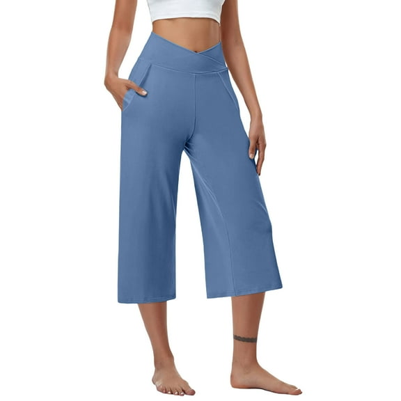 Posijego Womens Yoga Capri Pants Summer Loose Wide Leg Workout Cropped Pants Casual Capris Pants