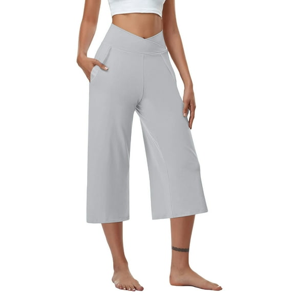 Posijego Womens Yoga Capri Pants Summer Loose Wide Leg Workout Cropped Pants Casual Capris Pants