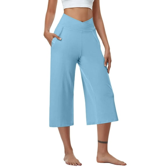 Posijego Womens Yoga Capri Pants Summer Loose Wide Leg Workout Cropped Pants Casual Capris Pants