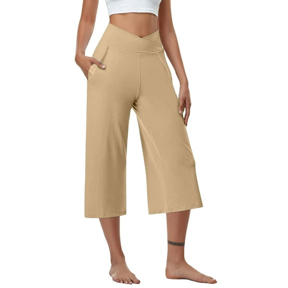 Posijego Womens Yoga Capri Pants Summer Loose Wide Leg Workout Cropped Pants Casual Capris Pants
