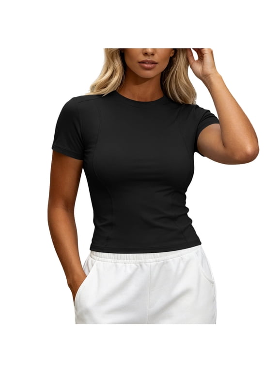 Workout Tops for Women Athletic Short Sleeve T-Shirt Stight Tee Shirts Workout Running Yoga Crop Tops