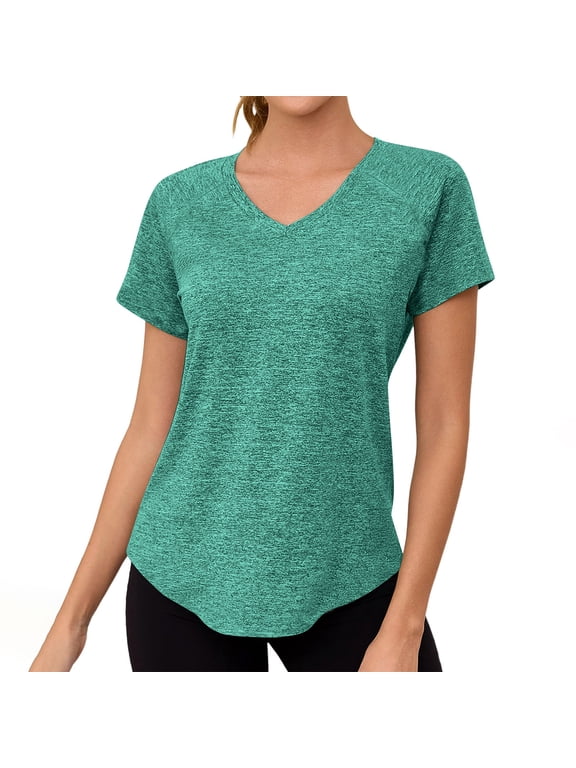 Workout Tops for Women V Neck Short Sleeve Yoga Athletic T-Shirts Womens Quick Dry Gym Running Hiking Active Tees