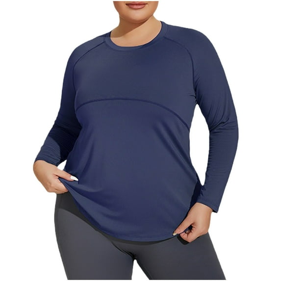 Posijego XL-4XL Womens Workout Tops Long Sleeve Shirts Quick Dry Athletic Tops Running Gym Tees Plus Size