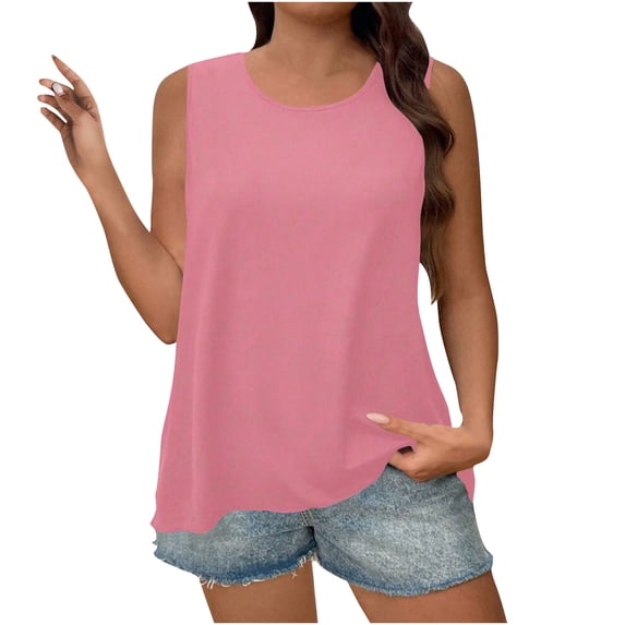 Posijego XL-5XL Tank Tops for Women Plus Size Sleeveless Shirts Summer Casual Loose Comfy Tank Tees Solid Color