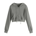 thumbnail image 1 of Posijego Zip Up Hoodies for Women Long Sleeve Crop Top Sweatshirts Casual Hooded Jacket Lightweight Outerwear, 1 of 7