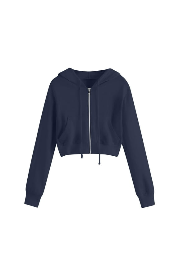 Zip Up Hoodies for Women Long Sleeve Crop Top Sweatshirts Casual Hooded Jacket Lightweight Outerwear