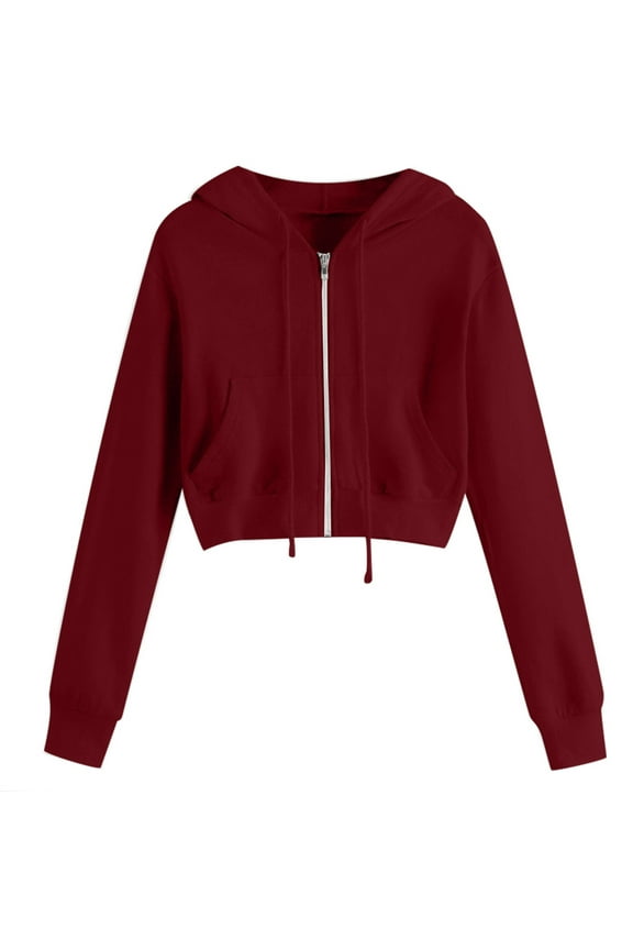 Zip Up Hoodies for Women Long Sleeve Crop Top Sweatshirts Casual Hooded Jacket Lightweight Outerwear