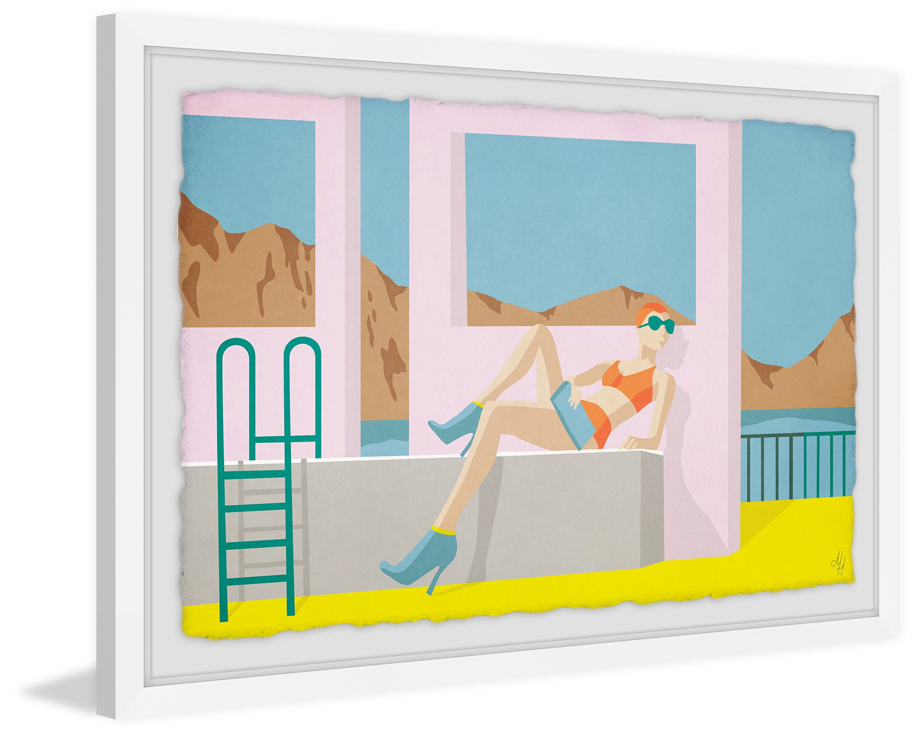Posing By The Pool Framed Painting Art Print, 30.00" x 1.50"
