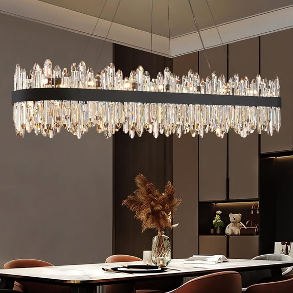 Posiosa Black Oval Crystal Chandelier L57 inch, 32-Lights Chandeliers Modern Crystal Chandelier Pendant Light Fixture G9 Lights Pendant Ceiling Light for Dining Living Room Kitchen Island