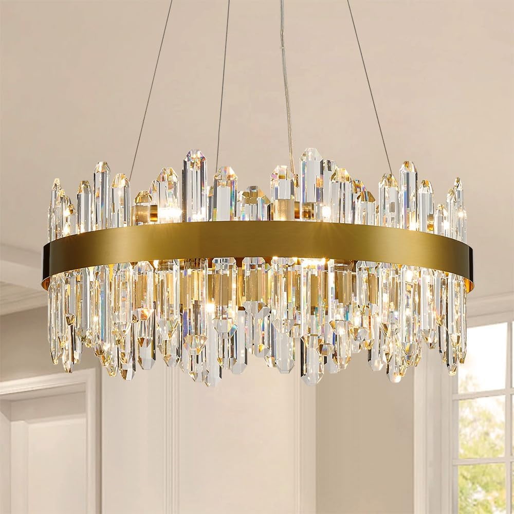 Posiosa Gold Modern Oval Crystal Chandelier, 16-Lights Luxury Chandeliers Modern 2-Tiers K9 Crystal Chandelier Pendant, Light Fixture G9 Lights for Dining Living Room Entryway Kitchen Dia 23 inch