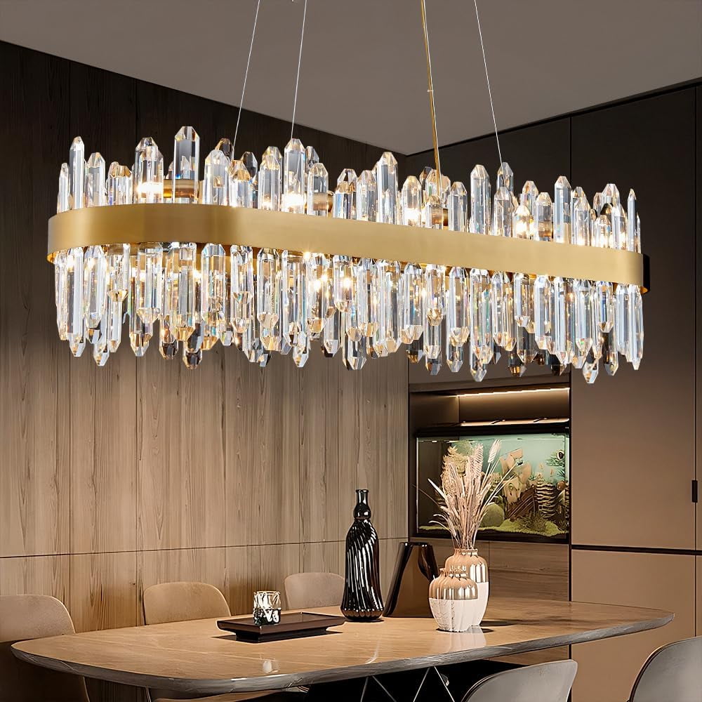 Posiosa Gold Oval Crystal Chandelier L35.4 inch, 20-Lights Gold Chandeliers Modern Crystal Chandelier Pendant Light Fixture G9 Lights Pendant Ceiling Light for Dining Living Room Kitchen Island