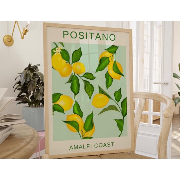 Positano Amalfi Coast Lemon Art Print, Unframed Canvas 8x10in