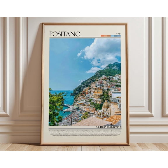 Positano Cliffside Village Travel Poster, Unframed Paper Poster 16x20in