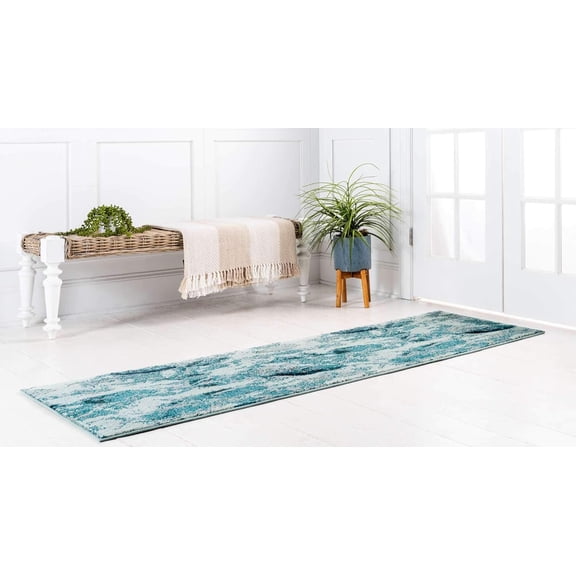 Positano Collection Coastal Modern Fish Light Blue Runner Rug (2' x 7')