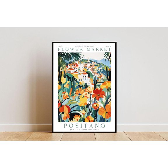Positano Flower Market Poster, Yellow Flower Print, Unframed Paper Poster 8x10in