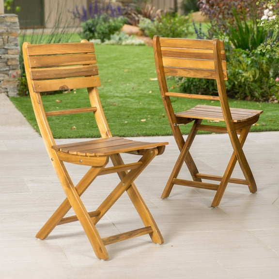 Acacia Wood Folding Dining Chairs (Set of 2) - Natural Outdoor Patio Chairs, 400Lb Capacity