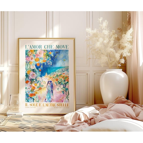 Positano Italy Art Poster: Dante Alighieri Quote, Impressionist Home Decor, Unframed Canvas Size 24x36