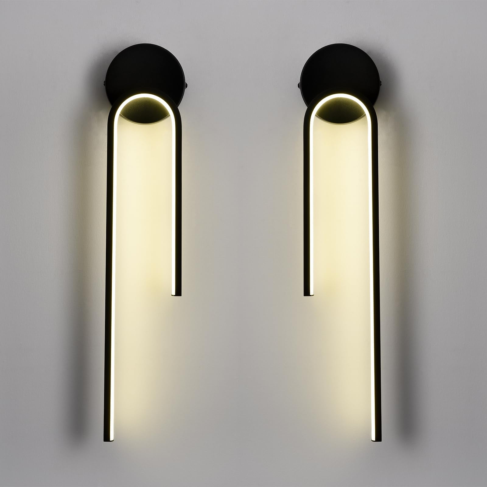 Modern Black Curved LED Wall Sconce Set