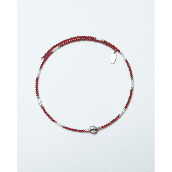 Positano Memory Necklace in Red Crystal Freshwater Pearl Gold-Plated Beads