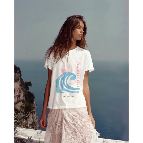 Positano Surf Camp T-Shirt: Retro Italian Riviera Graphic Tee