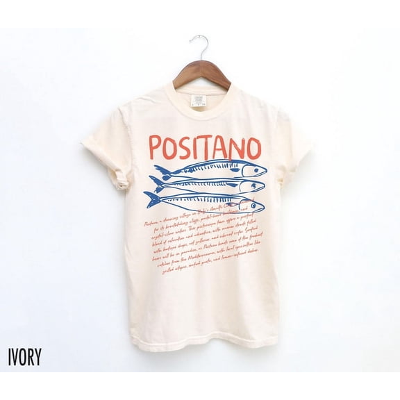 Positano T-Shirt, Amalfi Coast Shirt, Italy T Shirt, Fish Tshirt, Vacation Shirt, Travel Shirt, Vintage Aesthetic, Retro Graphic Tee, Italian TH270506