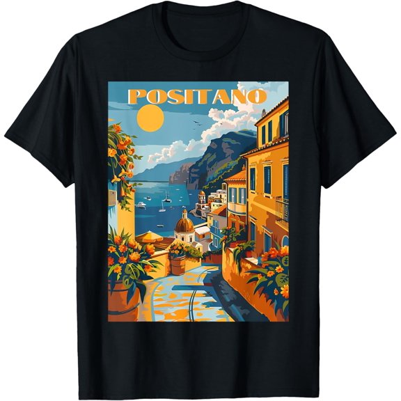 Positano Travel Art Souvenir For Italy Mediterranean Lovers Crest T-Shirt