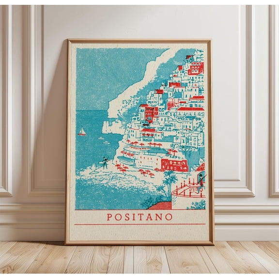 Positano Travel Cliffside Town Print Beach Wall Art, Unframed Paper Print