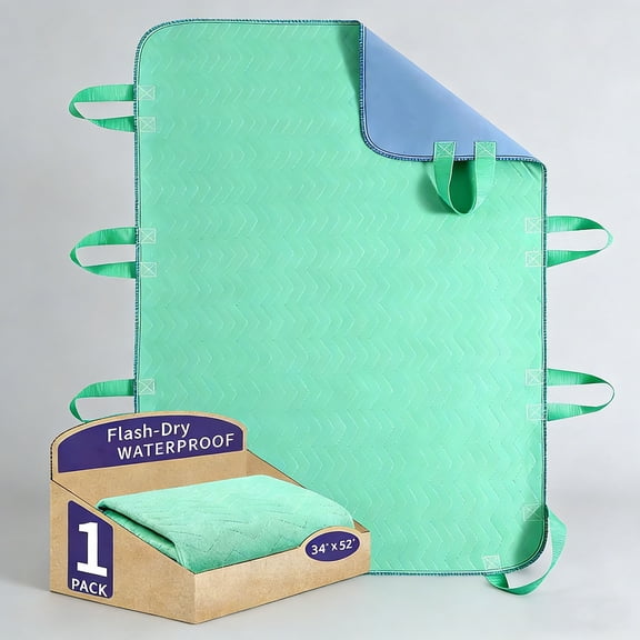 Positioning Bed Pad with Handles Quick-Drying, 8-Handle Incontinence Bed Pads Washable, Waterproof, Reusable Pads for Elderly, Bedridden, Transferring, & Mattress Protection