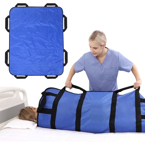 Positioning Bed Pad with Handles, 3-Layer Nylon, Washable, 48" x 40", Lake Blue