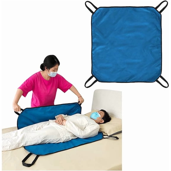 Positioning Pad Draw Sheet Patient Transfer Board Lift Sheet Slide Protective Hospital Bed Mat with Handles for Incontinence, Bariatric, Elderly - Reusable & Washable (Blue-39" x 46")