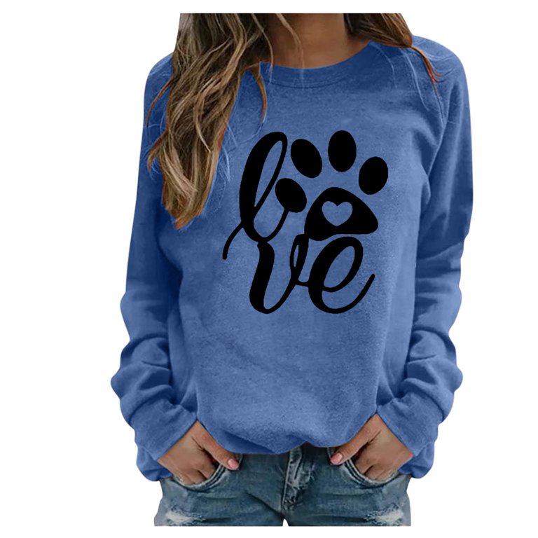 Positioning Print Ladies Casual Dog Paw Print Top Sweatshirt T