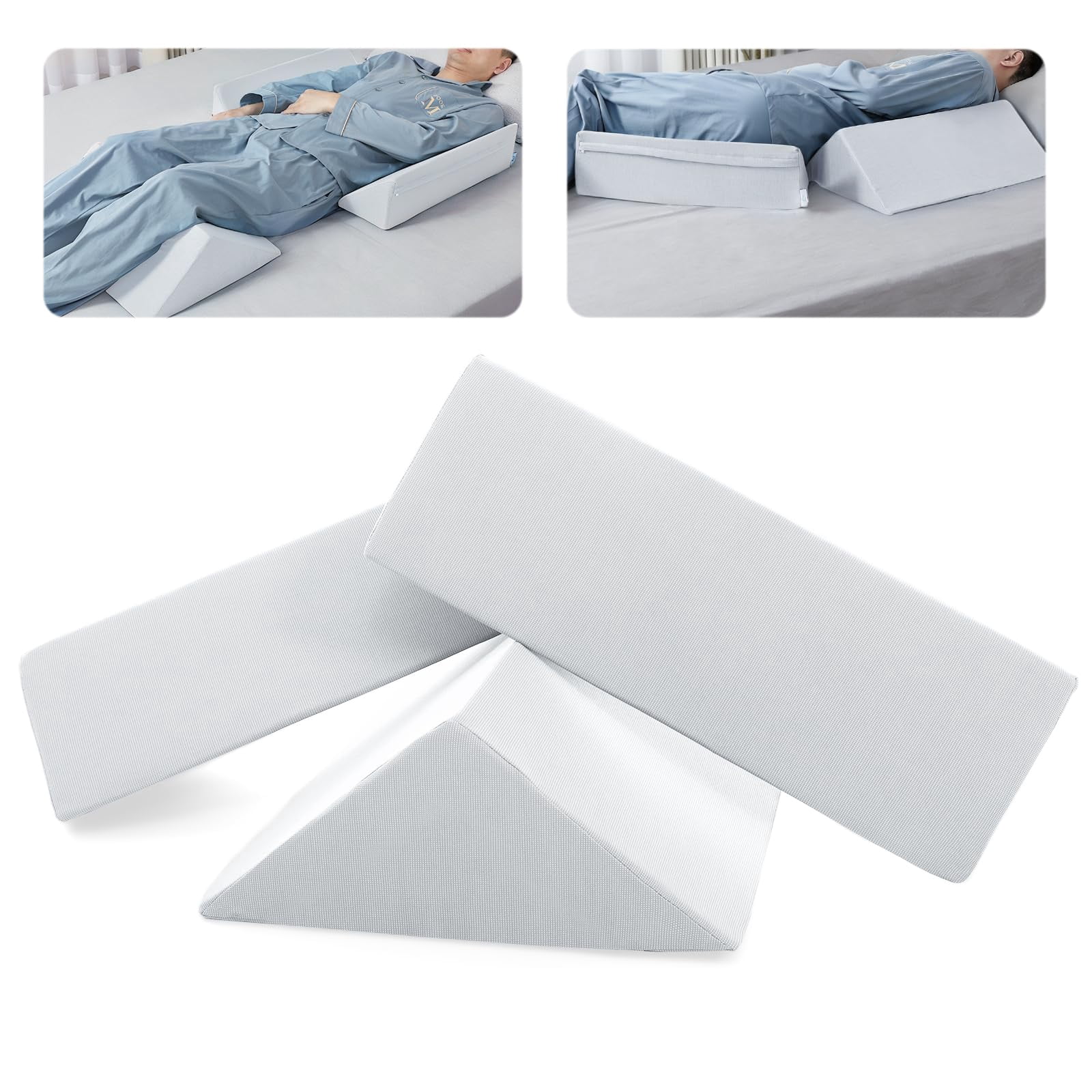 Positioning Wedge Pillow For Side Sleeping (3 In 1)  40 Degree Triangle Bed Wedges & Body Positioners Preventing After Knees Elevated Gray