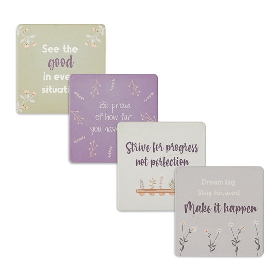 Positive Absorbent Drink Coasters Set of 4, Cute Ceramic Cup Coasters 4 Colors, Housewarming Gifts for Family, Vintage Home Decor, Farmhouse Floral Coasters with Holder, 4.2 Inches