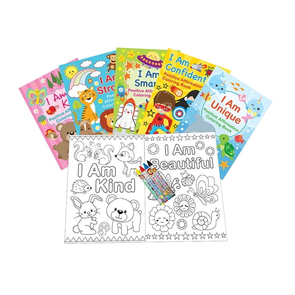 Positive Affirmation Coloring Book with Crayons Party Favors Set of 12