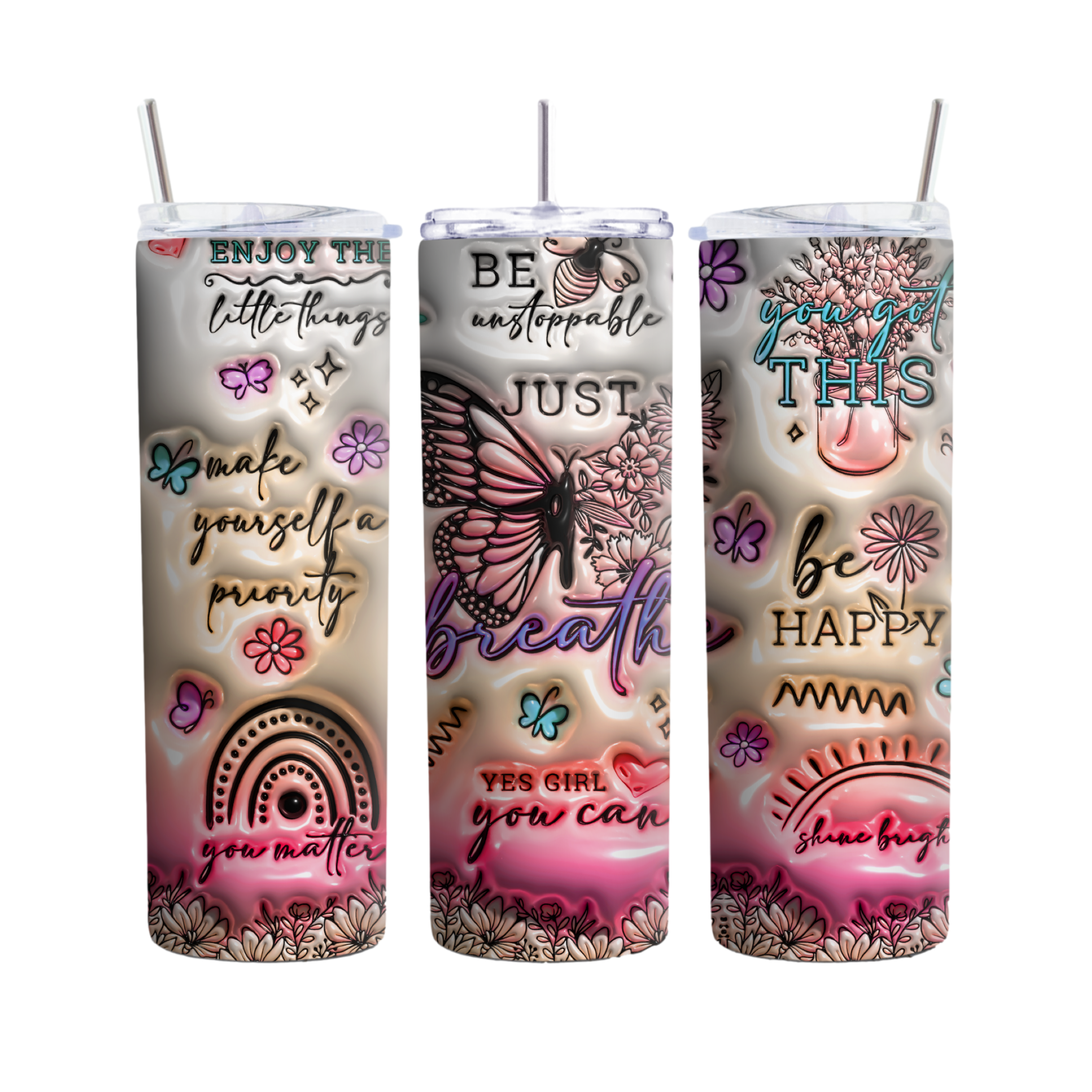 Self Love Affirmations Glass Tumbler With Lid & Straw - 16 Oz, Pink Bow Design, Gift For Her, Teen Daughter, Women
