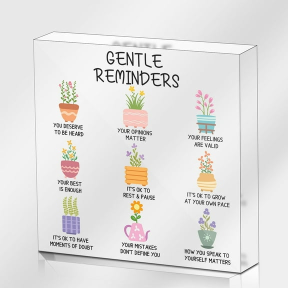Positive Affirmations Gifts for Women, Gentle Reminders Sign, Psychology Therapist Office Decor Sign, Mental Health Desk Decor Plaque Gifts for School Classroom Counselor