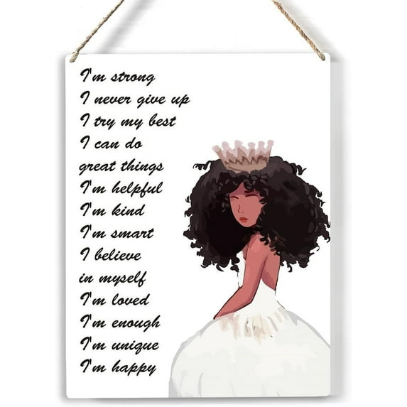 Positive Affirmations I'm Kind Wood Sign Black Woman Afo Girl Wooden Signs Rustic Hanging Plaque Home Wall Art 8x10, Black Girl Sign Wall Decor for Home Bedroom