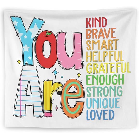 Positive Affirmations for Kids Tapestry Wall Hanging, Kids Affirmation Wall Decor, You Are Kind Brave Smart Inspirational Wall Blanket Decor for Kid Room Classroom Nursery Playroom