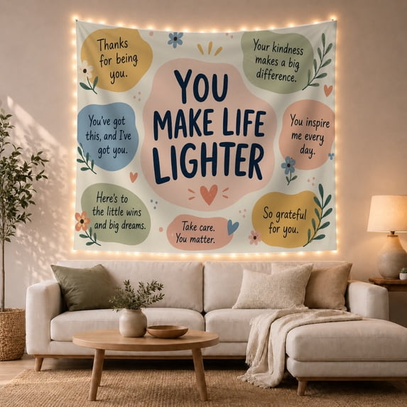 Positive Affirmations on Off-White Background Whimsical Illustration for Mental Health Enthusiasts Inspirational Quote Art Decor Thank You Gift Tapestry Wall Hanging for Bedroom and Living Room