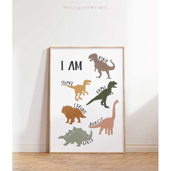 Positive Affirmations Poster Dinosaur Wall Artdinosaur Playroom Decor Classroom Daily Poster, Unframed Poster Size 12x18