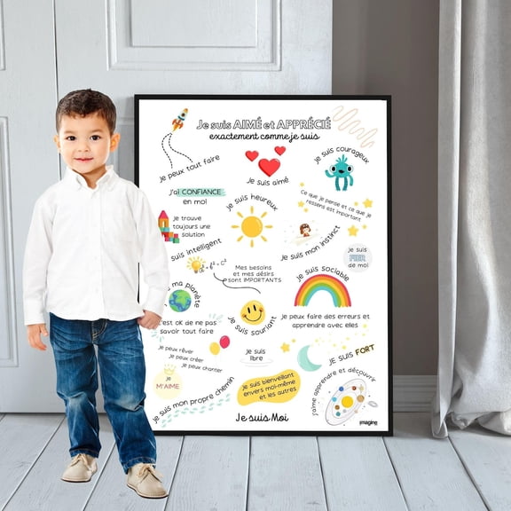 Positive Affirmations Poster For Children, Self Esteem And Confidence Wall Art, Unframed Paper Poster 8x10in